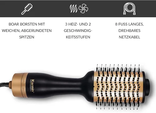 Miniatura 5 de KARMIN Salon Pro - Cepillo secador de pelo iónico redondo en uno, cerámica, iones negativos, voluminizador y estilizador, secado ultraligero