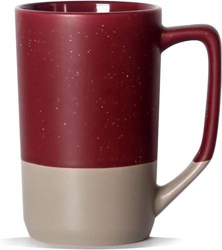 Miniatura 9 de Taza de café grande de 16 onzas, combinación de dos colores, taza de té grande de cerámica con mango cuadrado con moteado blanco para hombres y Negro