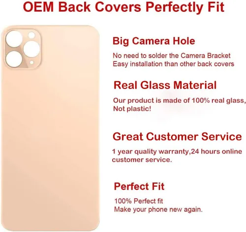 Miniatura 3 de Reemplazo de cristal trasero OEM para iPhone 11 Pro Max de 6.5 pulgadas con kit de herramientas de reparación y adhesivo preinstalado (dorado)