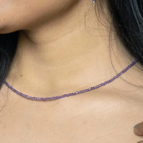 Miniatura 6 de Gargantilla con cuentas naturales, cuentas facetadas, collar de piedra natal, cristal curativo de energía, regalo para ella, joyería de plata de ley