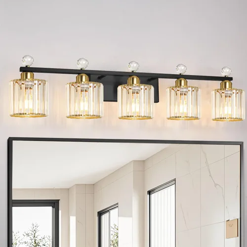 Miniatura 18 de Lxybcce Moderna lámpara de tocador de baño de cristal, 14 pulgadas, 2 luces, accesorios de luz negra sobre el espejo, fácil instalación e