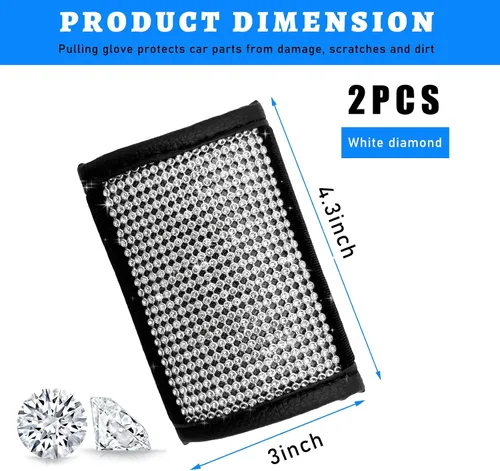 Miniatura 2 de 2 piezas de fundas para asa de agarre de coche, protector de asa de agarre interior de coche, funda para asa de puerta con diamantes, fundas