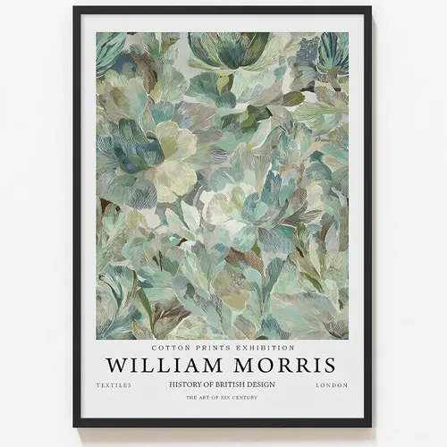 William Morris - Arte de pared botánico retro de flores verdes salvia, cuadro bohemio de plantas florales, arte de pared botánico abstracto vintage,
