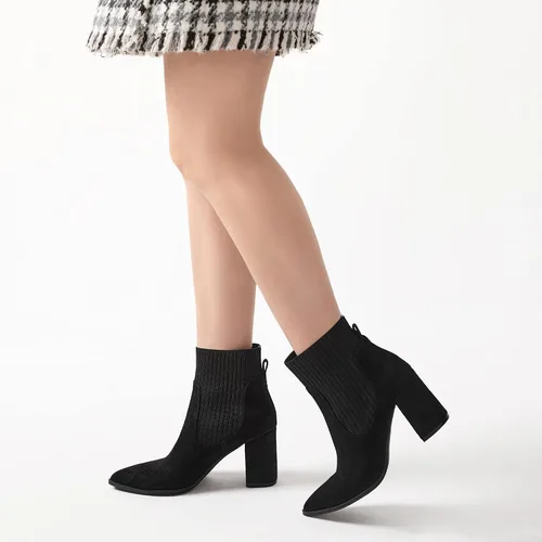Miniatura 6 de Athlefit Botas de tobillo con punta puntiaguda para mujer con tacón alto y elástico
