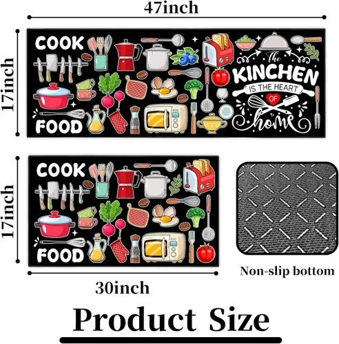 Miniatura 3 de Farmhouse Kitchen Rules Alfombra Juego de 2 Piezas, Decoración Rústica Negra Alfombras de Cocina, Tapetes de Piso Antideslizantes Absorbentes