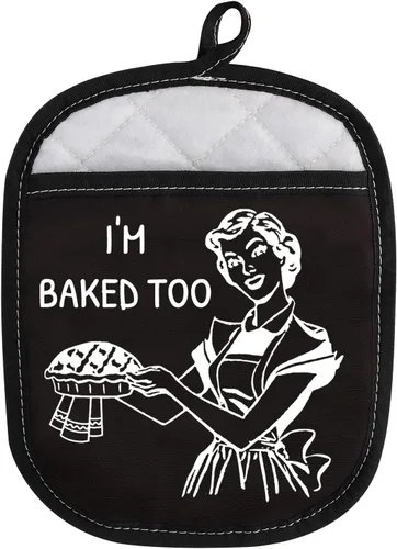 Miniatura 6 de Novedoso regalo para hornear, resistente al calor, almohadilla para horno con bolsillo, I'm Baked Too Funny Baker Gift para mamá, hermana, amiga Yo
