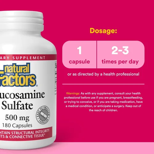 Miniatura 3 de Natural Factors, Sulfato de glucosamina, apoya la movilidad saludable de las articulaciones, el cartílago y el tejido conectivo, 180 cápsulas