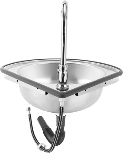 Miniatura 7 de Fregadero de caída con grifo y tubo de entrada, fregadero de cocina de acero inoxidable de esquina triangular para cocina y baño, lavabo de encimera