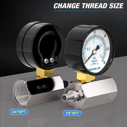 Miniatura 4 de MEANLIN MEASURE 0-30 psi 2" medidores de presión de aire de doble graduación de acero, conexión FNPT de 3/4", precisión de -3-2-3%