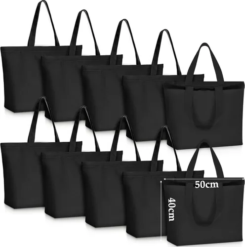 Miniatura 17 de Epakh - Bolsa de lona con cremallera, reutilizable en gran cantidad, grande, de algodón en blanco para compras de comestibles para mujeres, hombres