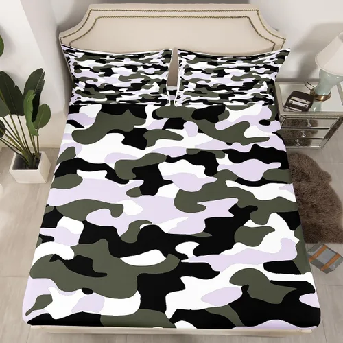 Miniatura 20 de Sábanas de camuflaje para niños, sábanas bajeras de camuflaje verde militar, juego de ropa de cama de camuflaje militar para niños, adolescentes