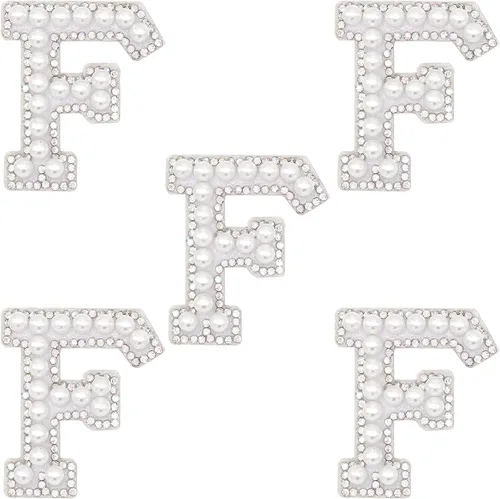 Miniatura 11 de Parche de letras A-Z para planchar con diamantes de imitación brillantes de perlas del alfabeto inglés, parche de costura para vestido de novia