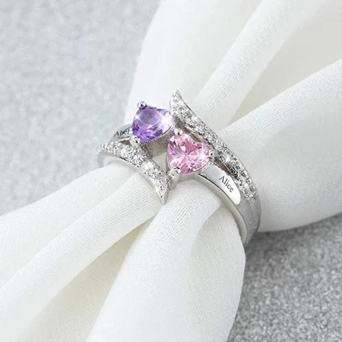 Miniatura 5 de Anillos de piedra natal personalizados para mujer, regalos personalizados para el día de la madre, anillos de promesa para madre e hija o mejor