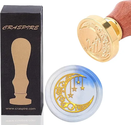 Miniatura 8 de CRASPIRE Sello de cera con diseño de luna y estrellas, estilo vintage, bohemio, 0.98 pulgadas, sello de latón extraíble con mango de madera