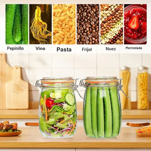 Miniatura 7 de Tarros Mason de boca ancha de 32 onzas con tapas herméticas con bisagras, tarro de vidrio grande con tapa para decapado, fermentación, enlatado