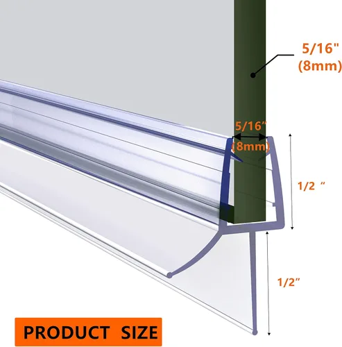 Miniatura 4 de Paquete de 2 sellos inferiores de puerta de ducha, tiras de PVC de 36" (914mm) de largo con riel de goteo para puerta de vidrio de 5/16" (8mm)