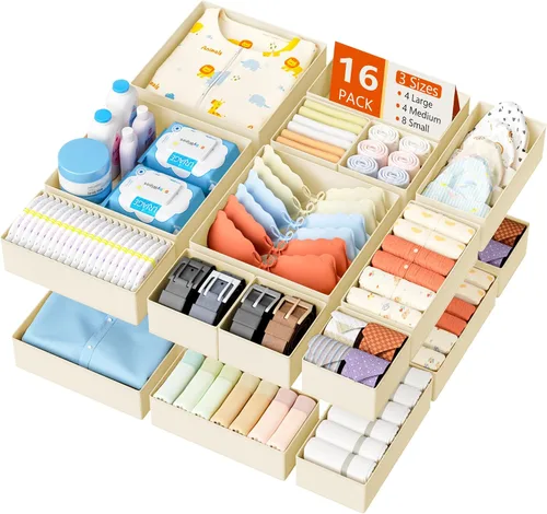 Miniatura 7 de DIMJ Organizador de cajones de ropa – Paquete de 20 contenedores organizadores de cajones de armario para almacenamiento de ropa de bebé, Blanco