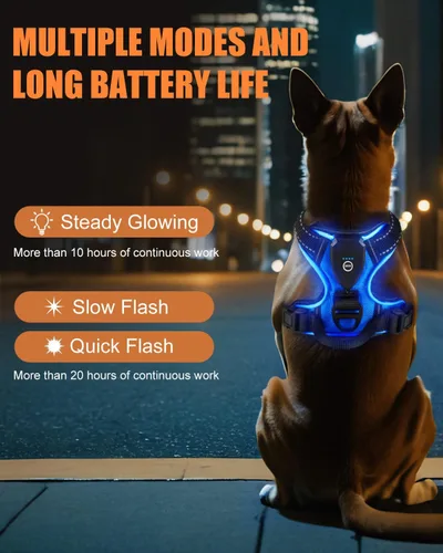 Miniatura 7 de Arnés para Perro Villabliss con Luz LED - Arnés para Perro Recargable para Caminatas Nocturnas, Tres Modos de Iluminación, Intermitente por Más