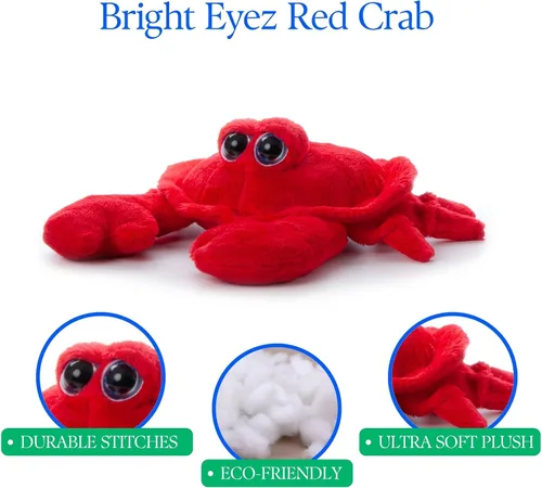Miniatura 6 de The Petting Zoo Peluche de cangrejo, regalos para niños, animales del océano de ojos brillantes, juguete de peluche de cangrejo rojo de 9 pulgadas