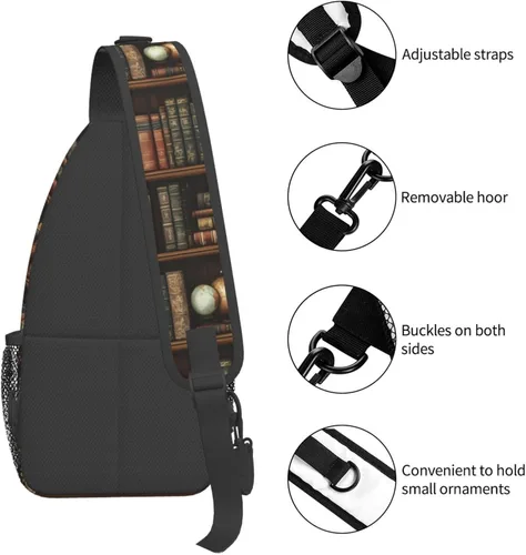 Miniatura 3 de Small Crossbody Bags for Women Men - Vintage Bookshelves Print Adjustable Shoulder Bag Fanny Packs Belt Sling Bag Crossbody Purses Backpack for