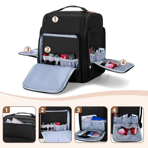 Miniatura 4 de BAFASO Mochila de maquillaje con 4 bolsas extraíbles y 1 bolsa para cepillos, estuche de maquillaje de viaje con múltiples espacios