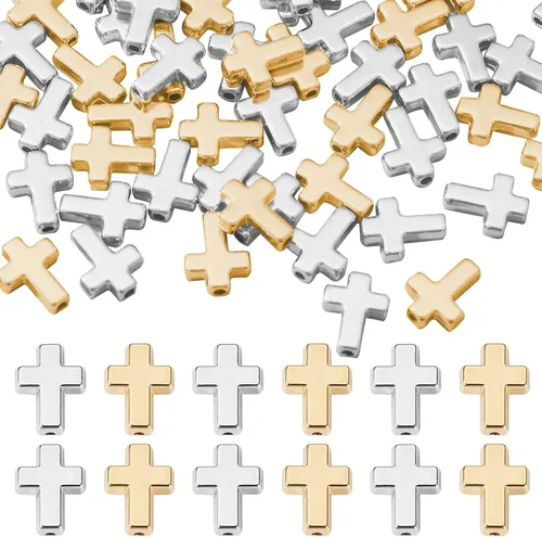 400 cuentas cruzadas a granel para hacer joyas, dijes espaciadores de crucifijo de plástico CCB dorado y plateado, mini cuentas sueltas religiosas