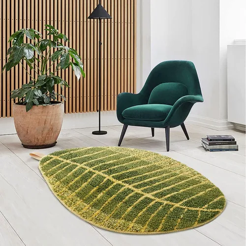 Miniatura 2 de Alfombra de baño, forma de hoja de plátano verde, de 15.7 x 23.6 pulgadas, bonita alfombra de baño, lavable a máquina, absorbente, antideslizante.