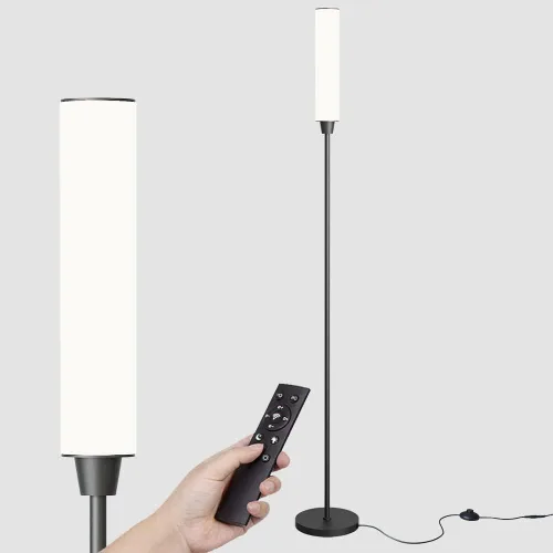 Nukanu Lámpara de pie con control remoto, lámparas de pie brillantes para sala de estar/dormitorio/oficina, colores ajustables sin pasos de Negro