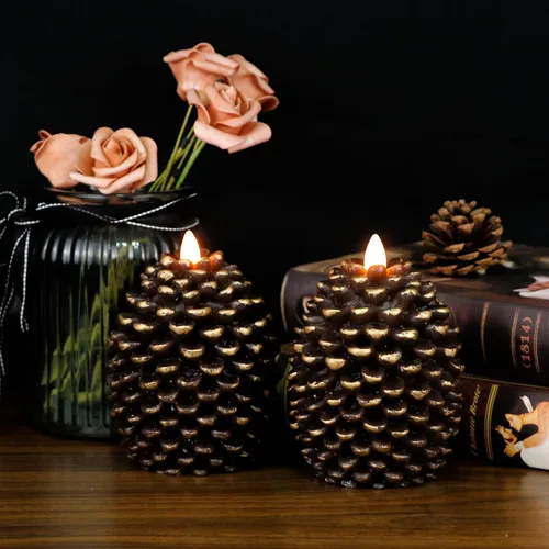 Miniatura 6 de Wondise - Velas sin llama con temporizador, con mecha parpadeante a batería, de cera real, en forma de piña, para decoración interior de vacaciones
