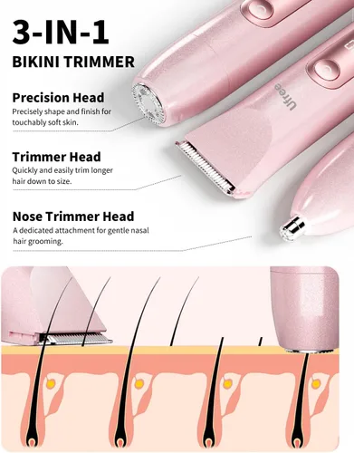 Miniatura 2 de Afeitadoras eléctricas Ufree para mujer, recortadoras de bikini de doble cabeza, afeitadora eléctrica para el vello púbico del cuerpo para la cara