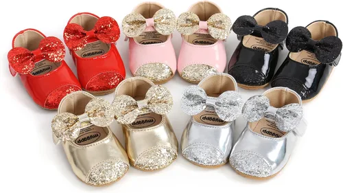 Miniatura 3 de Antheron Baby Girls Mary Jane Flats - Mocasines para bebé con suela suave, diseño floral brillante