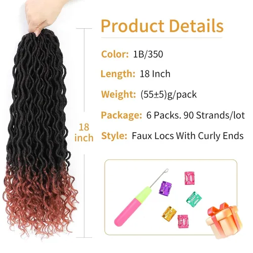 Miniatura 2 de Trenzas postizas Goddess, 6 paquetes de 18 pulgadas, cabello lacio, trenzado con ganchillo, para mujeres negras, trenzas postizas ombre con puntas
