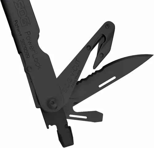 Miniatura 2 de Multiherramienta PowerLock EOD SOG con cúter de seguridad, 18 herramientas, color óxido negro, B63N