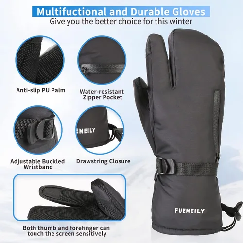 Miniatura 5 de FUEMEILY Manoplas de esquí de invierno para hombres y mujeres, guantes de nieve cálidos para adultos para clima frío, guantes Thinsulate para motos