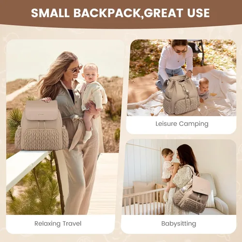 Miniatura 4 de LOVEVOOK Mochila para pañales, bolsa de bebé pequeña, bonita bolsa de pañales para bebé, elegante bolsa de viaje resistente al agua para mamá, Caqui