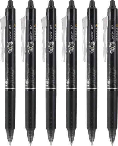 PILOT FriXion Clicker - Bolígrafos de tinta de gel borrables y retráctiles, punta fina, tinta negra, 6 unidades (13601)