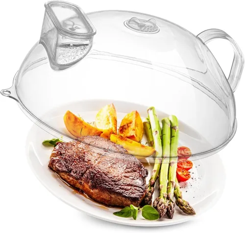 Cubierta para salpicaduras de microondas con vaporizador de agua, protege contra las salpicaduras de alimentos, tapa para servir platos, tazones y