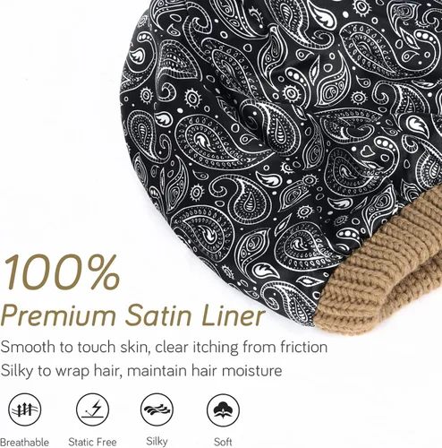 Miniatura 76 de FURTALK Gorro de invierno para mujer, con forro de satén, tejido trenzado, grueso, holgado, gorro cálido