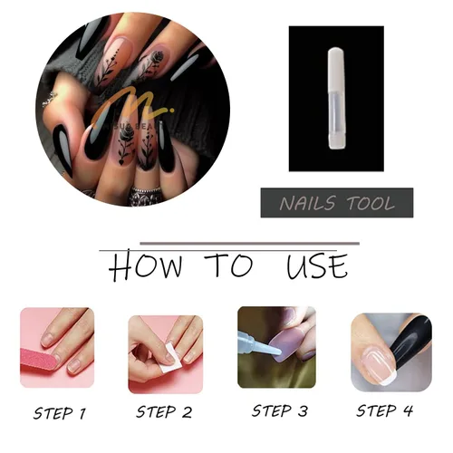 Miniatura 5 de MISUD Uñas Postizas - Uñas Largas Forma Ataúd con Pegamento en Negro Gótico, Diseño Acrílico Gótico de Rosa 24 piezas