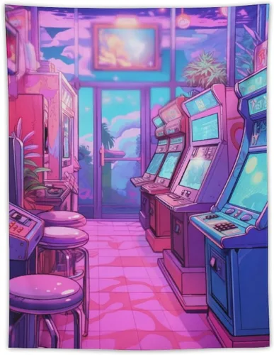 josnmre Tapiz grande de anime de los años 80 con efecto retrowave neón Synthwave para colgar en la pared, decoración de dormitorio, sala de estar,