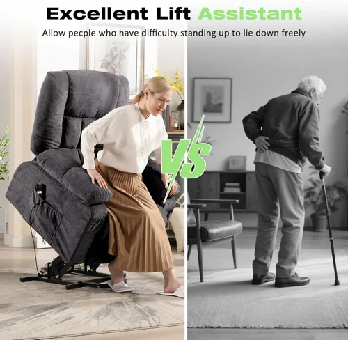 Miniatura 5 de BOSMILLER Silla reclinable eléctrica con masaje y calor para ancianos, silla elevadora eléctrica con carga USB y bolsillos laterales, adecuada