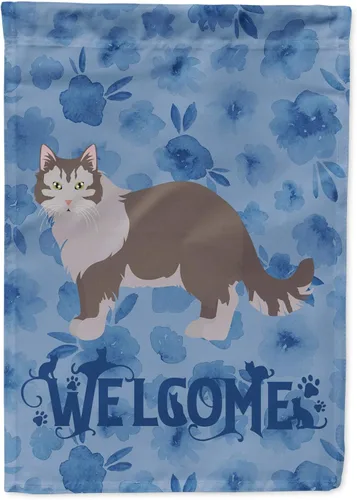 Miniatura 260 de Caroline's Treasures CK4813CHF - Bandera de bienvenida con gato abisinio azul, manga grande, para porche, para colgar en la pared, poliéster