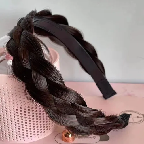 Miniatura 3 de Diadema de 4 hebras de cabello sintético trenzado, diadema trenzada con dientes, accesorio de belleza, diadema elástica para mujer (marrón oscuro)