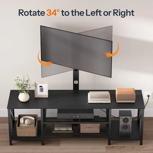 Miniatura 5 de HOOBRO Soporte de TV con soporte y toma de corriente, centro de entretenimiento LED con soporte giratorio para TV de 32/45/55/60/65/70/75 pulgadas