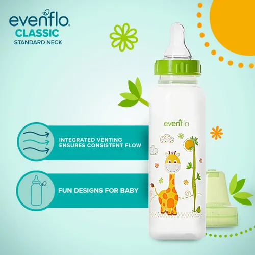 Miniatura 3 de Botellas de polipropileno clásicas con estampados de Evenflo para bebé, niño y recién nacido - Azul/Verde/Cian, 8 onzas (paquete de 12)
