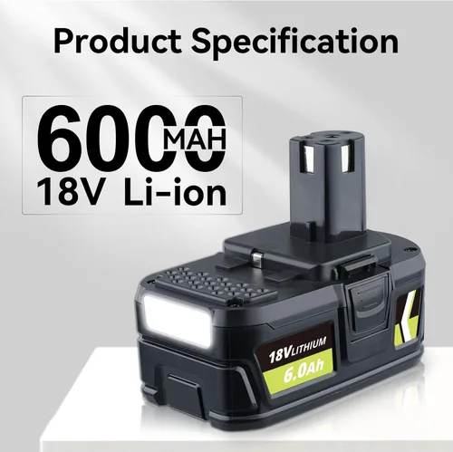 Miniatura 2 de P108 18V 6000mAh 2Pack Reemplazo de litio para batería Ryobi y cargador P117B compatible con batería Ryobi 18V P102 P103 P104 P105 P107 P108 P109