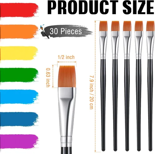 Miniatura 2 de 30 pinceles de pintura a granel, pequeños pinceles de pintura plana a granel, pincel de pintura acrílica, pincel de pintura al óleo para el aula