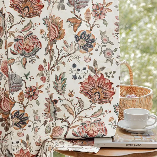 FMFUNCTEX - 100% Cortinas opacas boho con flores para dormitorio, cortinas vintage con patrón de flores en color beige de 63 pulgadas de largo para