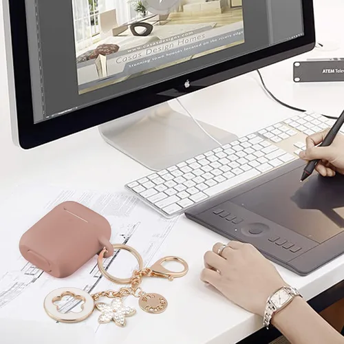 Miniatura 7 de OLEBAND Funda para AirPods de 1ª/2ª generación con bonito llavero brillante, funda de silicona compatible con Apple Air pod/iPod 2 y 1 Gen Case, LED