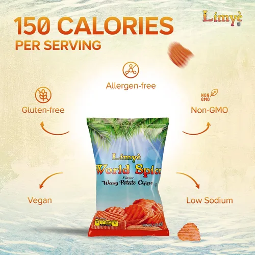 Miniatura 6 de Limyé Papas fritas, sabor a especias mundiales, certificado Kosher, sin alérgenos, sin OMG, sin gluten, papas fritas veganas, 3 onzas (4P)